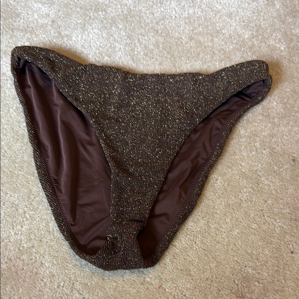 Good American shimmer bikini bottom in dark brown